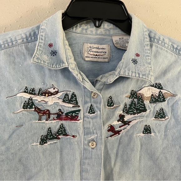 Northern Treasures Vintage Denim Button Down Christmas Winter Casual Medium - Picture 2 of 7